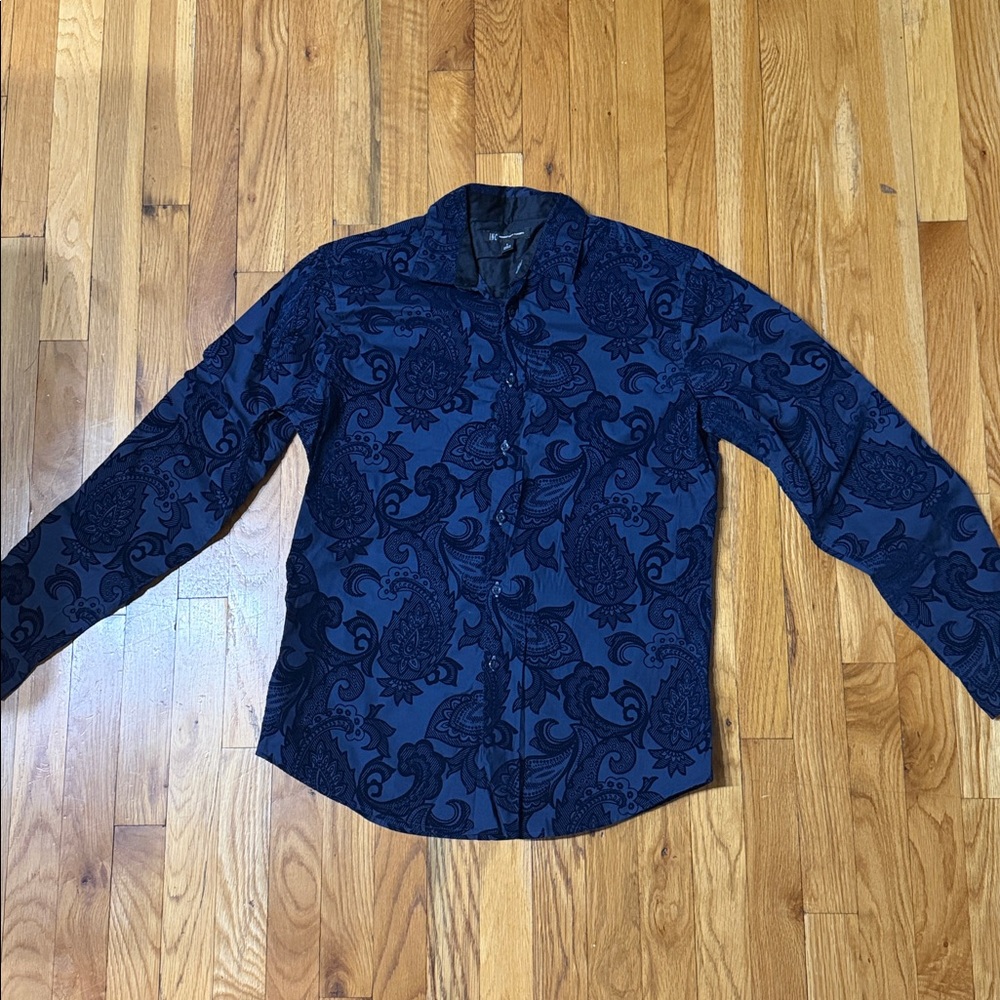 INC International Concepts Navy Floral Velvet Dress Shirt